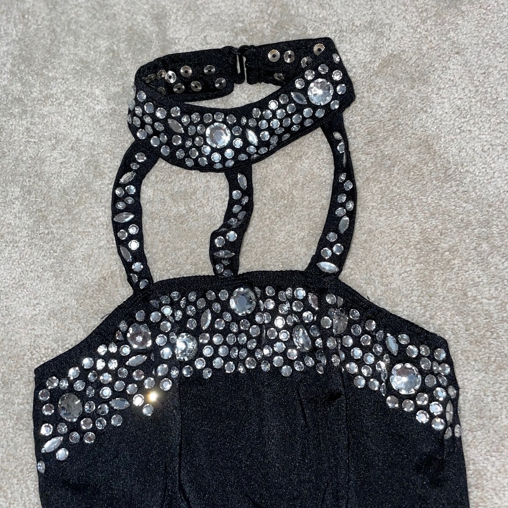 Elegant Black Rhinestone Embellished Women's Top
